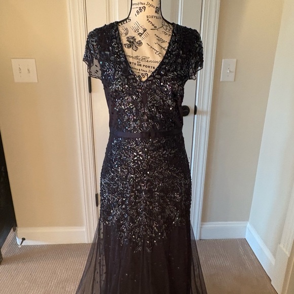 Adrianna Papell Blue Sequin Flutter Sleeve Gown - Picture 1 of 3